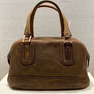 LONGCHAMP “Cosmos” Tobacco Colored Kudu Distressed Leather Satchel